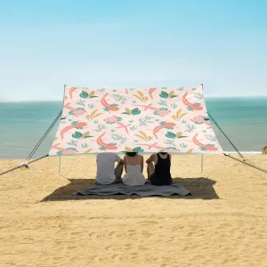 Axolotl and Plant Beach Canopy Tent Anti-UV & Wind Resistant, Hand Drawn Camping Sun Shelter Easy Setup Portable,Outdoor Shade Tents with Sandbags,Sand Shovels,Ground Pegs & Stability Poles