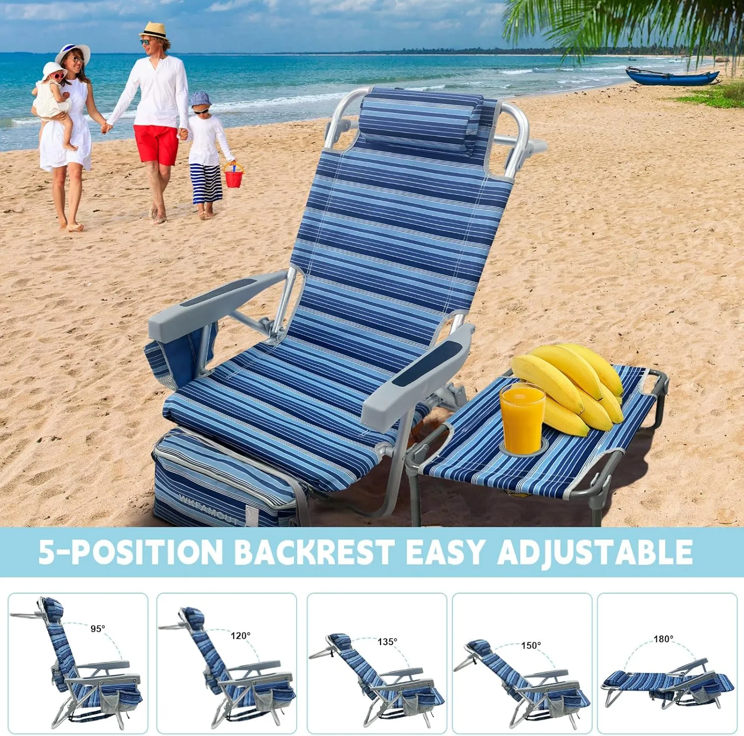 Backpack Beach Chair Aluminum 2 Pack with Folding Camping Table 5-Position Lay Flat Lounge Chair Outdoor for Adults with Insulated Cooler Bag and Cup Holder