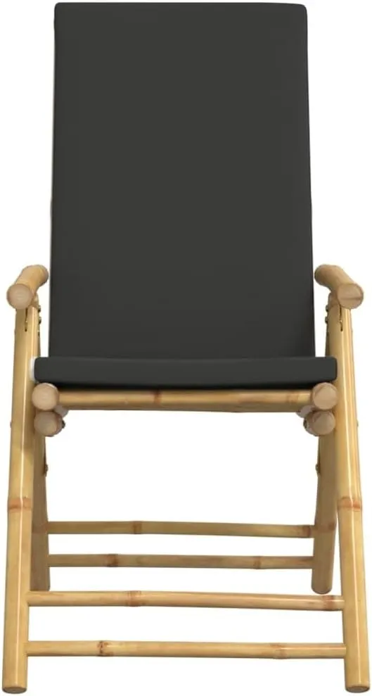 Backyard Chairs Beach Chair Outdoor Chairs Kitchen Chairs - 4 Piece Folding Patio Reclining Chairs with Dark Gray Cushions Bamboo for Beaches Outside Terrace Park