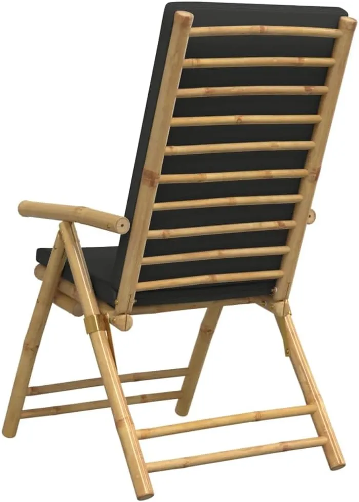 Backyard Chairs Beach Chair Outdoor Chairs Kitchen Chairs - 4 Piece Folding Patio Reclining Chairs with Dark Gray Cushions Bamboo for Beaches Outside Terrace Park