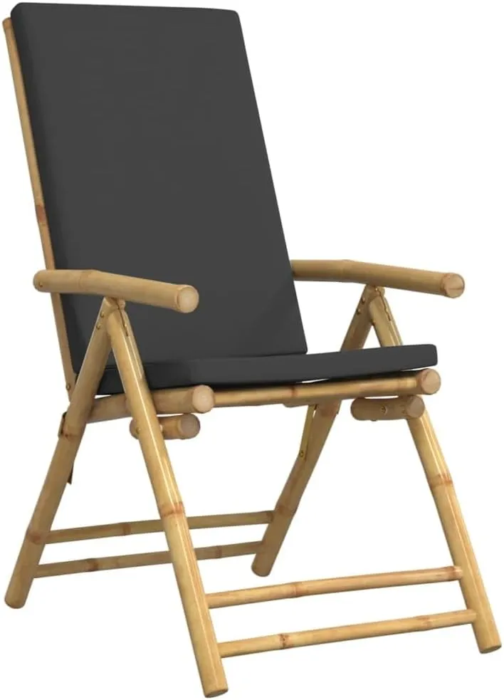 Backyard Chairs Beach Chair Outdoor Chairs Kitchen Chairs - 4 Piece Folding Patio Reclining Chairs with Dark Gray Cushions Bamboo for Beaches Outside Terrace Park