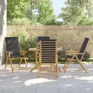 Backyard Chairs Beach Chair Outdoor Chairs Kitchen Chairs - 4 Piece Folding Patio Reclining Chairs with Dark Gray Cushions Bamboo for Beaches Outside Terrace Park