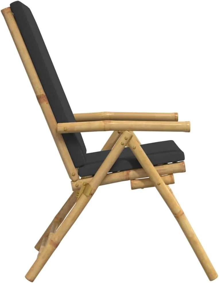 Backyard Chairs Beach Chair Outdoor Chairs Kitchen Chairs - 4 Piece Folding Patio Reclining Chairs with Dark Gray Cushions Bamboo for Beaches Outside Terrace Park