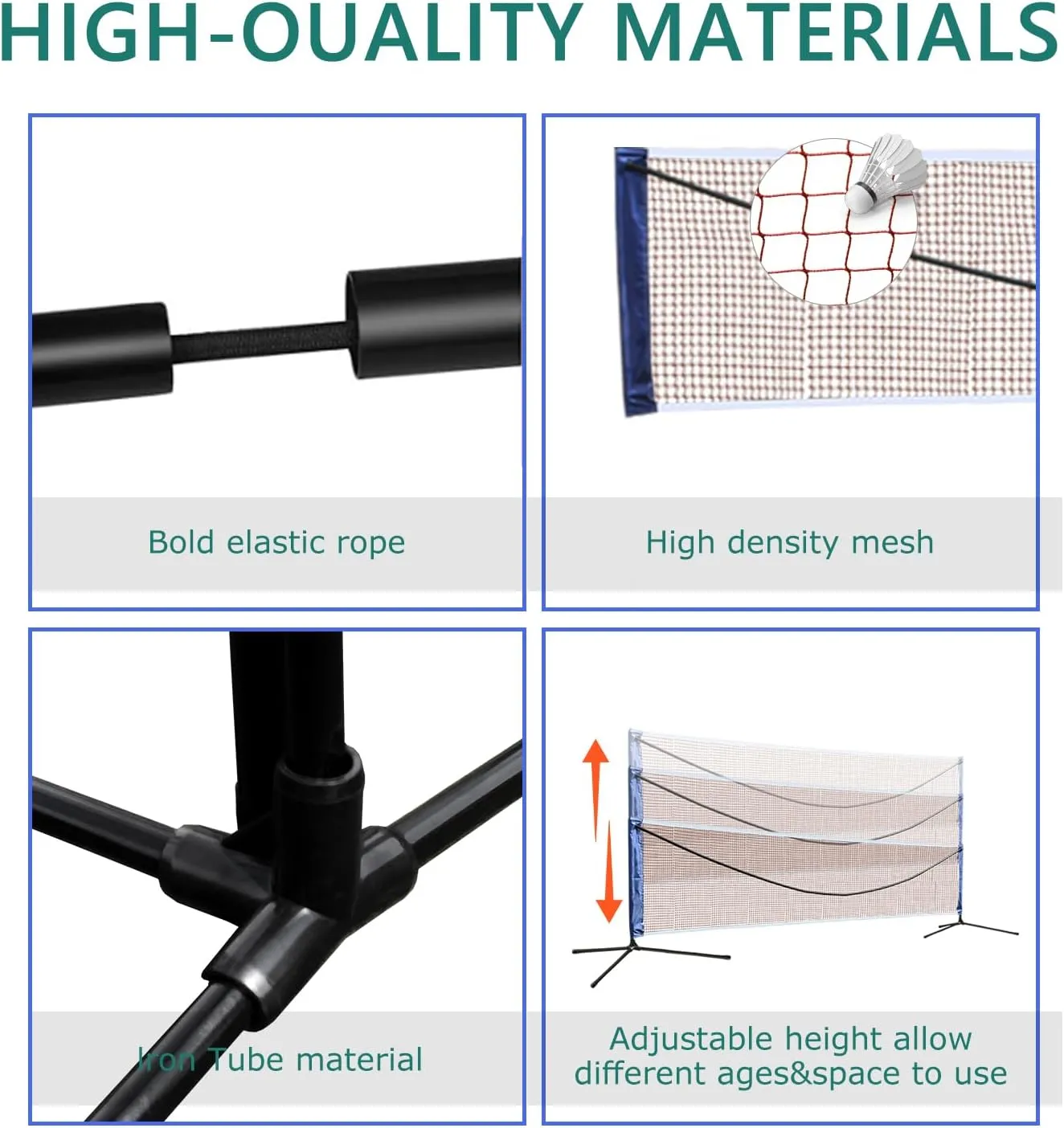 Badminton Pickleball Net Height Adjustable Volleyball Net Easy Setup Foldable Nylon Net for Backyard Game and Indoor Outdoor Use 10 ft/14ft/17ft/20ft Wide