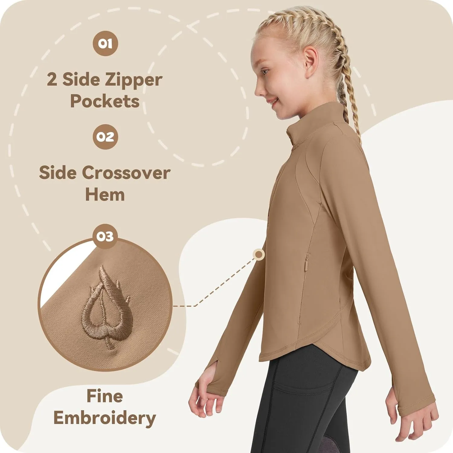 baleaf Girls Fleece Long Sleeve Shirts, Fall Jacket Half Zip Sweatshirts Horse Riding Camping Thermal Coat Kids