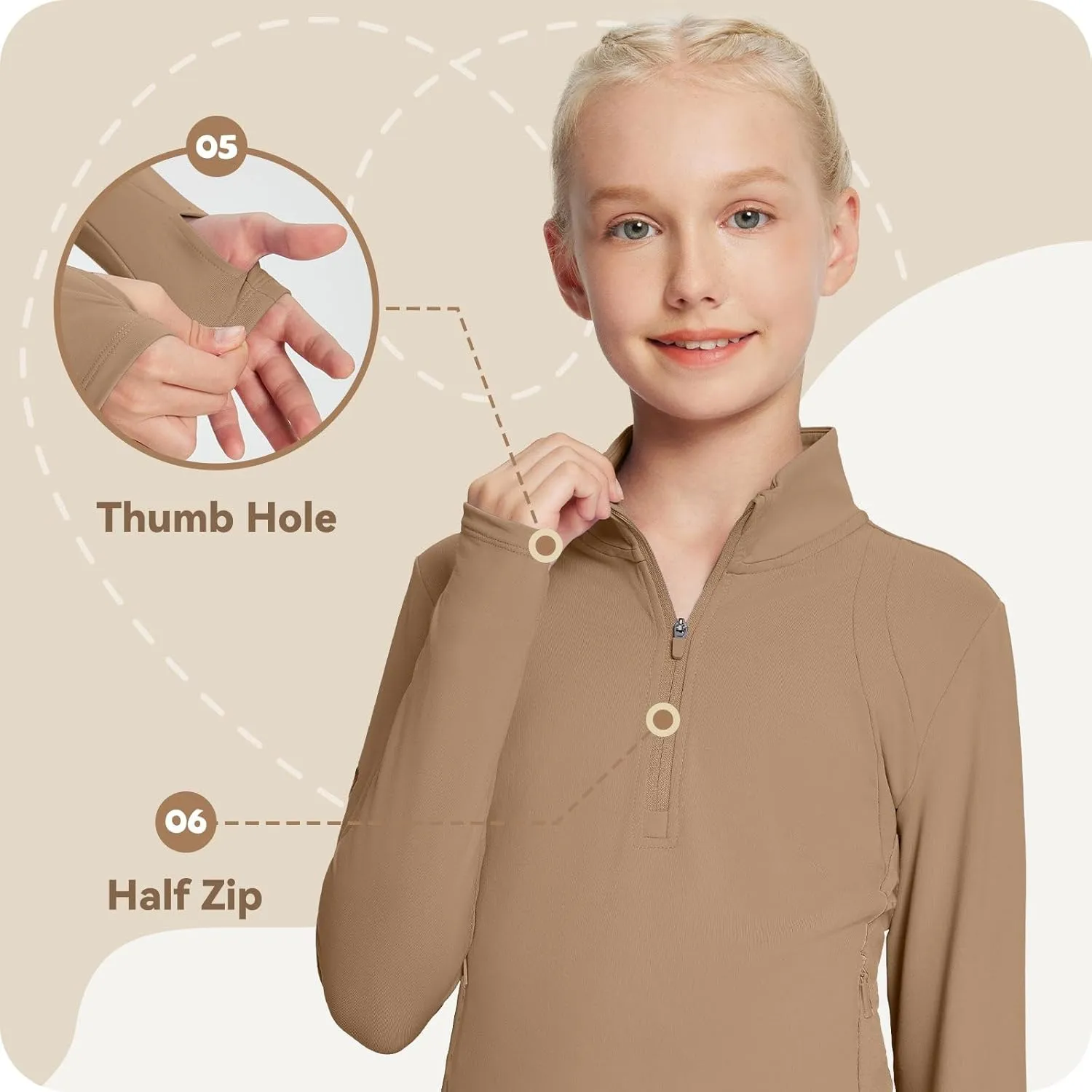 baleaf Girls Fleece Long Sleeve Shirts, Fall Jacket Half Zip Sweatshirts Horse Riding Camping Thermal Coat Kids