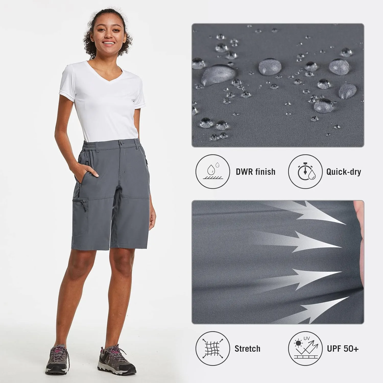 baleaf Women's Long Hiking Bermuda Shorts Quick Dry Summer Golf Shorts Lightweight with Pockets UPF 50  for Camping, Work