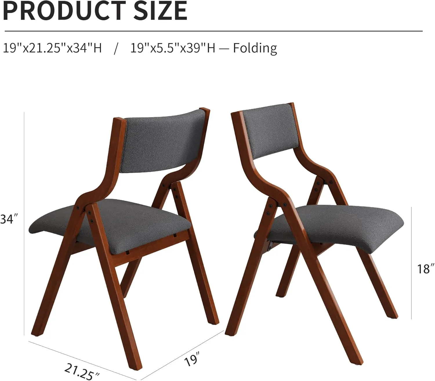 Ball & Cast Upholstered Folding Dining Chairs Set of 2, Foldable Wooden Chair 2-Pack, Portable Office-Chair for Kitchen Outdoor Activity, Easy Carry & Storage, Cherry Dark Grey