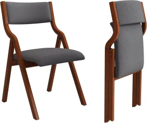 Ball & Cast Upholstered Folding Dining Chairs Set of 2, Foldable Wooden Chair 2-Pack, Portable Office-Chair for Kitchen Outdoor Activity, Easy Carry & Storage, Cherry Dark Grey