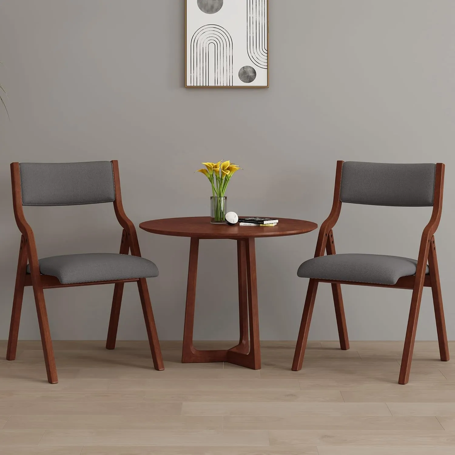 Ball & Cast Upholstered Folding Dining Chairs Set of 2, Foldable Wooden Chair 2-Pack, Portable Office-Chair for Kitchen Outdoor Activity, Easy Carry & Storage, Cherry Dark Grey