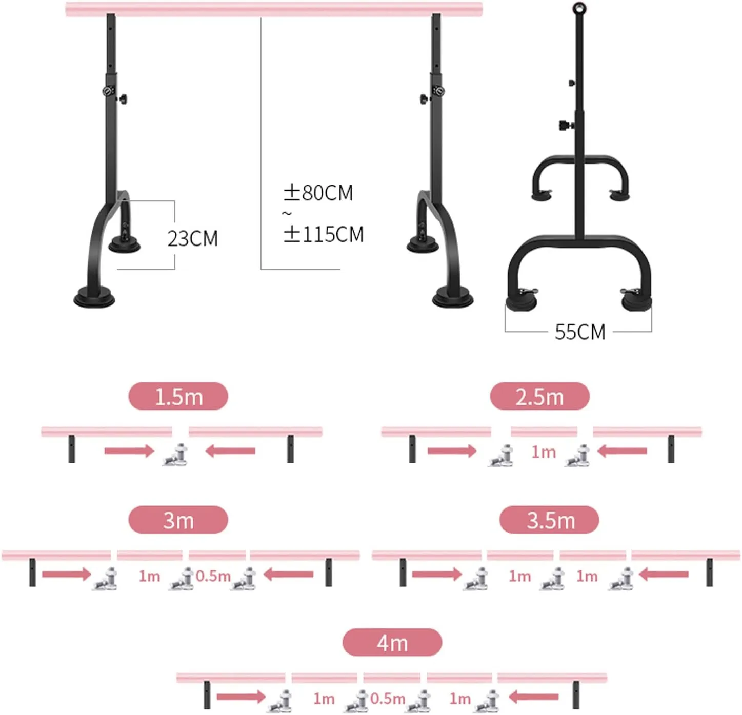 Ballet bar,Adjustable Dance Stick,Ballet Barre Exercise Bar Stick Dance Studio Gym, Mobile Ballet Bar Stable Height Adjustable, Freestanding Dance Pole Barre Ex(Black 3.5M)