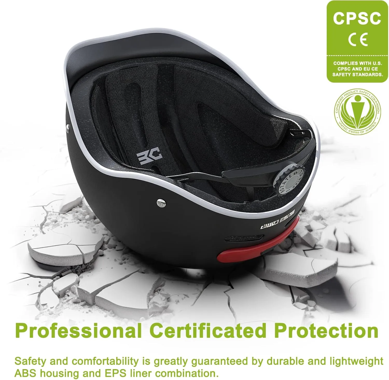 BASE CAMP BC-019 Adult Bike Helmets with Rechargeable Rear Light for Men & Women, Safety Certified Adjustable Urban Stylish Bicycle Helmet for Commuting, Skateboard, Scooter, Ebike
