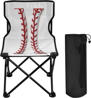 Baseball Texture Portable Outdoor Folding Chair Anti-Slip Padded Oxford Cloth Stool Camping Chair Small for Beach Hiking Fishing Gardening Quad Camp Chair