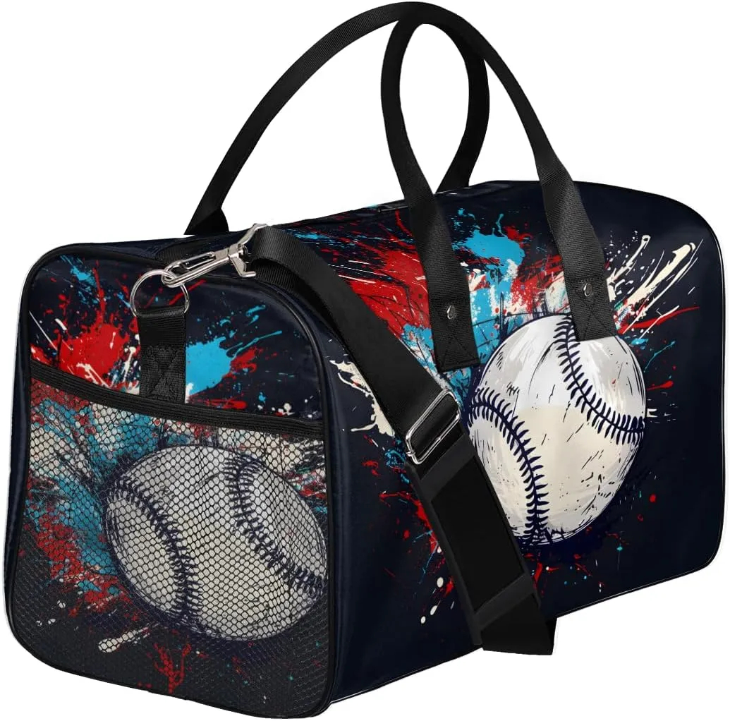 Baseball Travel Duffle Bag for Women Men Foldable Waterproof Weekender Bag Carry on Tote for Overnight Sports Gym Baseball Black