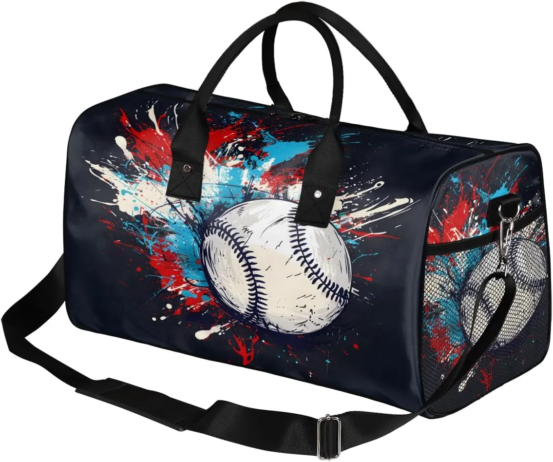 Baseball Travel Duffle Bag for Women Men Foldable Waterproof Weekender Bag Carry on Tote for Overnight Sports Gym Baseball Black