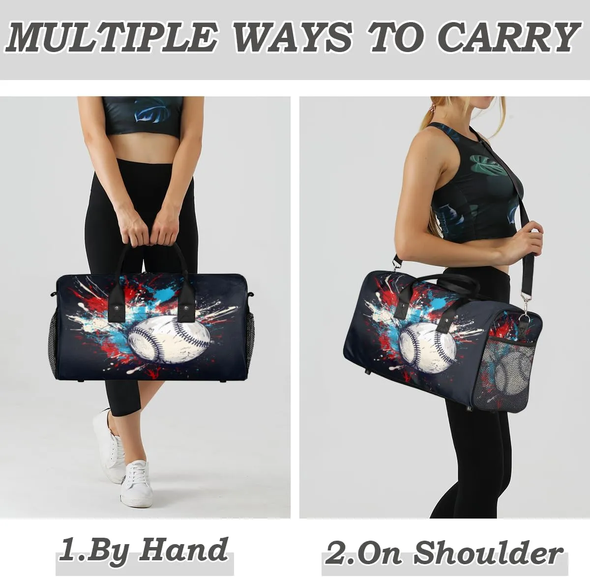 Baseball Travel Duffle Bag for Women Men Foldable Waterproof Weekender Bag Carry on Tote for Overnight Sports Gym Baseball Black