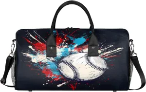 Baseball Travel Duffle Bag for Women Men Foldable Waterproof Weekender Bag Carry on Tote for Overnight Sports Gym Baseball Black