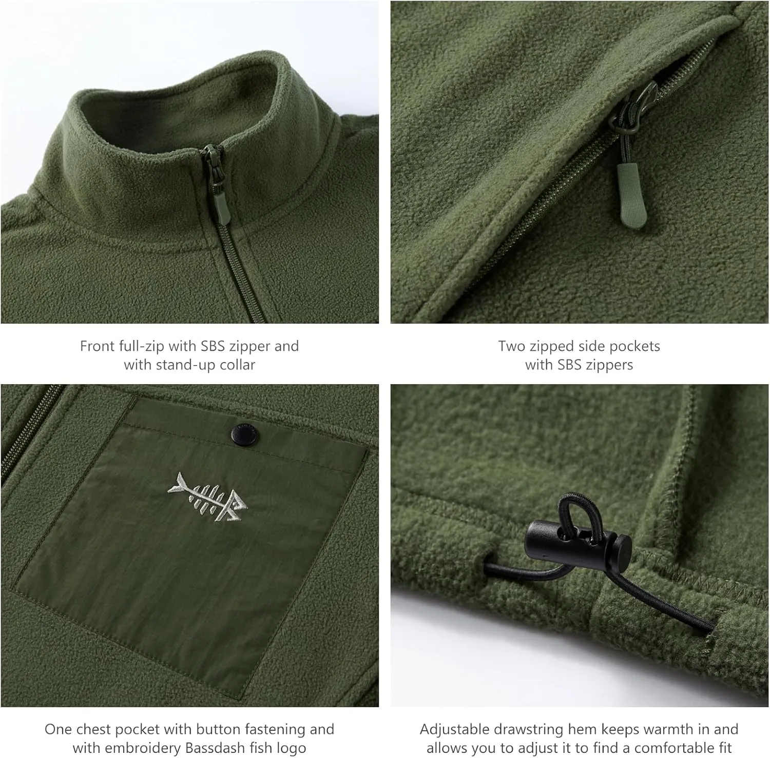 BASSDASH AllDay Men’s Full Zip Fleece Jacket Soft Sweatshirt Breathable Mid-Weight Polar Fleece Winter Coat with Pockets