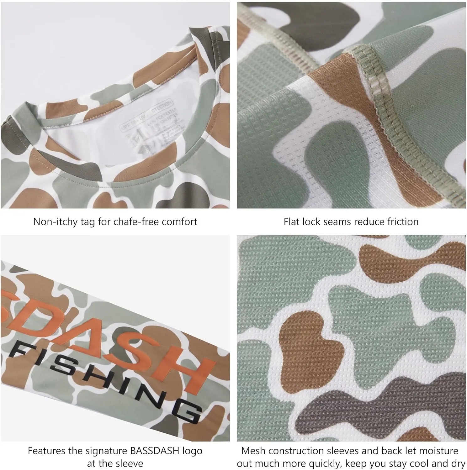 BASSDASH Men’s Camo Fishing Shirts UPF 50  Long Sleeve Quick Dry Lightweight T-Shirts for Outdoor Hiking Kayaking FS37M