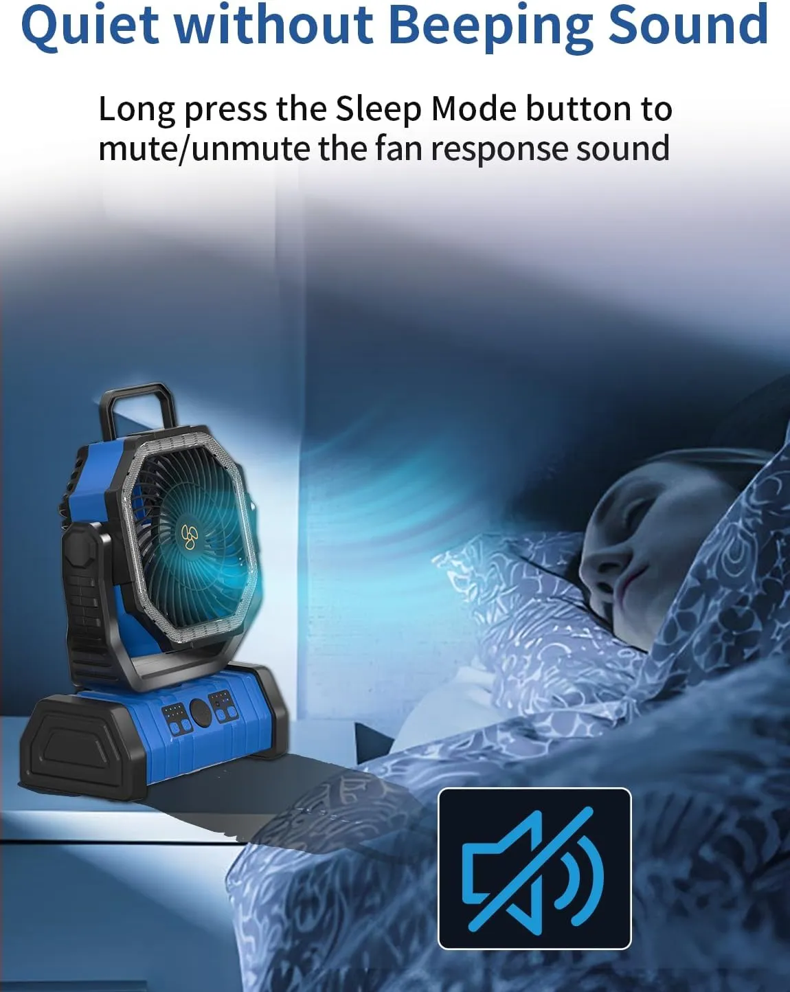 Battery Operated Powered Portable Camping Tent Fan with LED Lantern Light 20000mAh Rechargeable, Oscillating, 360° Rotating Hanging Hook, Cordless Fan for Outdoor Bedroom, Office(Blue)