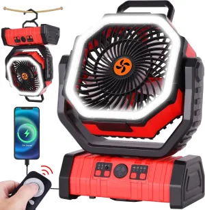 Battery Powered Fan Portable,20000mAh Rechargeable Camping Fan with LED Lantern,Auto-Oscillating USB Personal Battery Operated Fans Portable for Tens & Hanging Hook (Red)