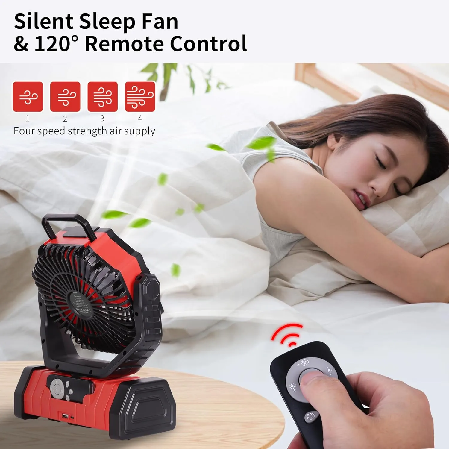 Battery Powered Fan Portable,20000mAh Rechargeable Camping Fan with LED Lantern,Auto-Oscillating USB Personal Battery Operated Fans Portable for Tens & Hanging Hook (Red)