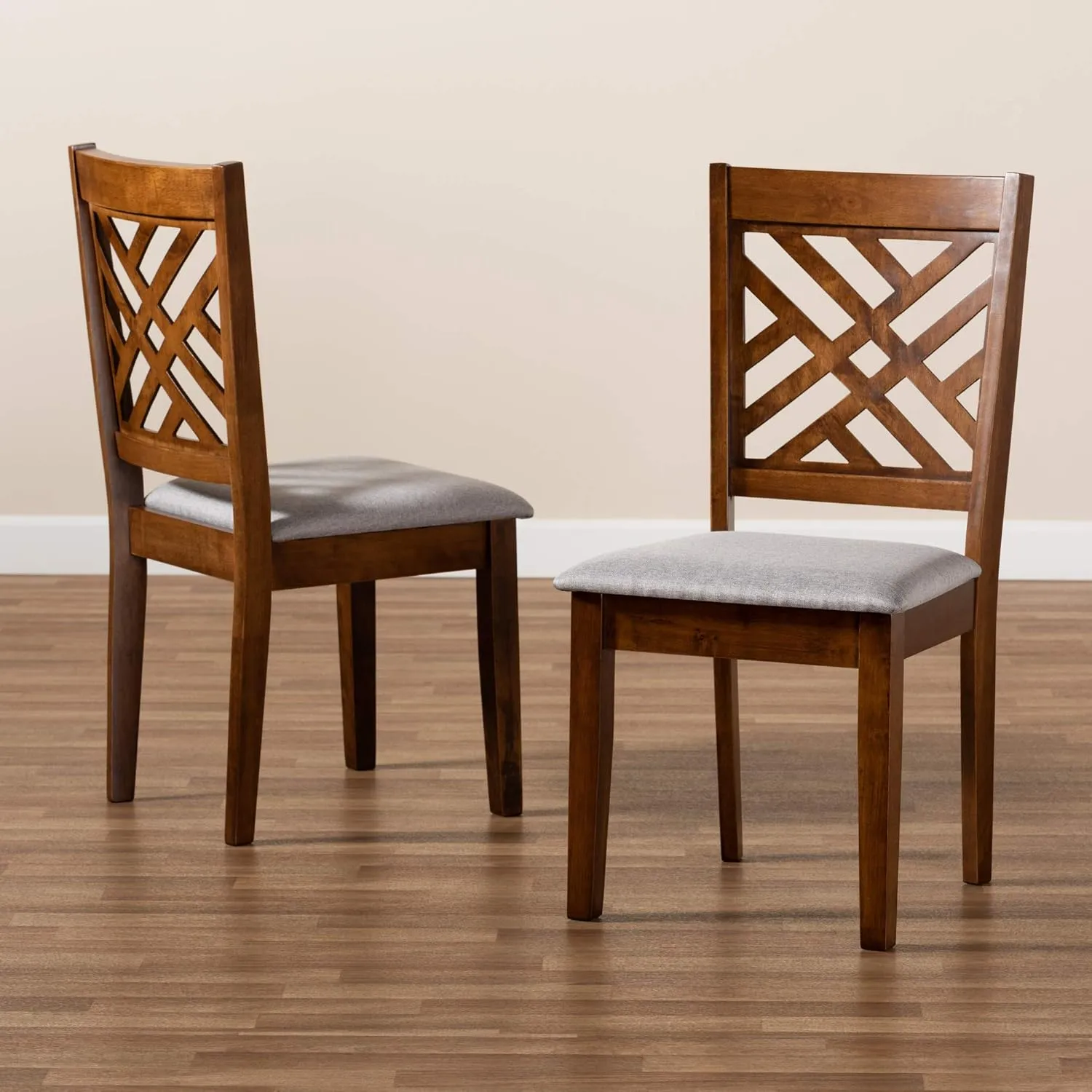 Baxton Studio Caron 2-Piece Dining Chair Set - Grey Fabric Upholstered With Walnut Brown Finished Wood