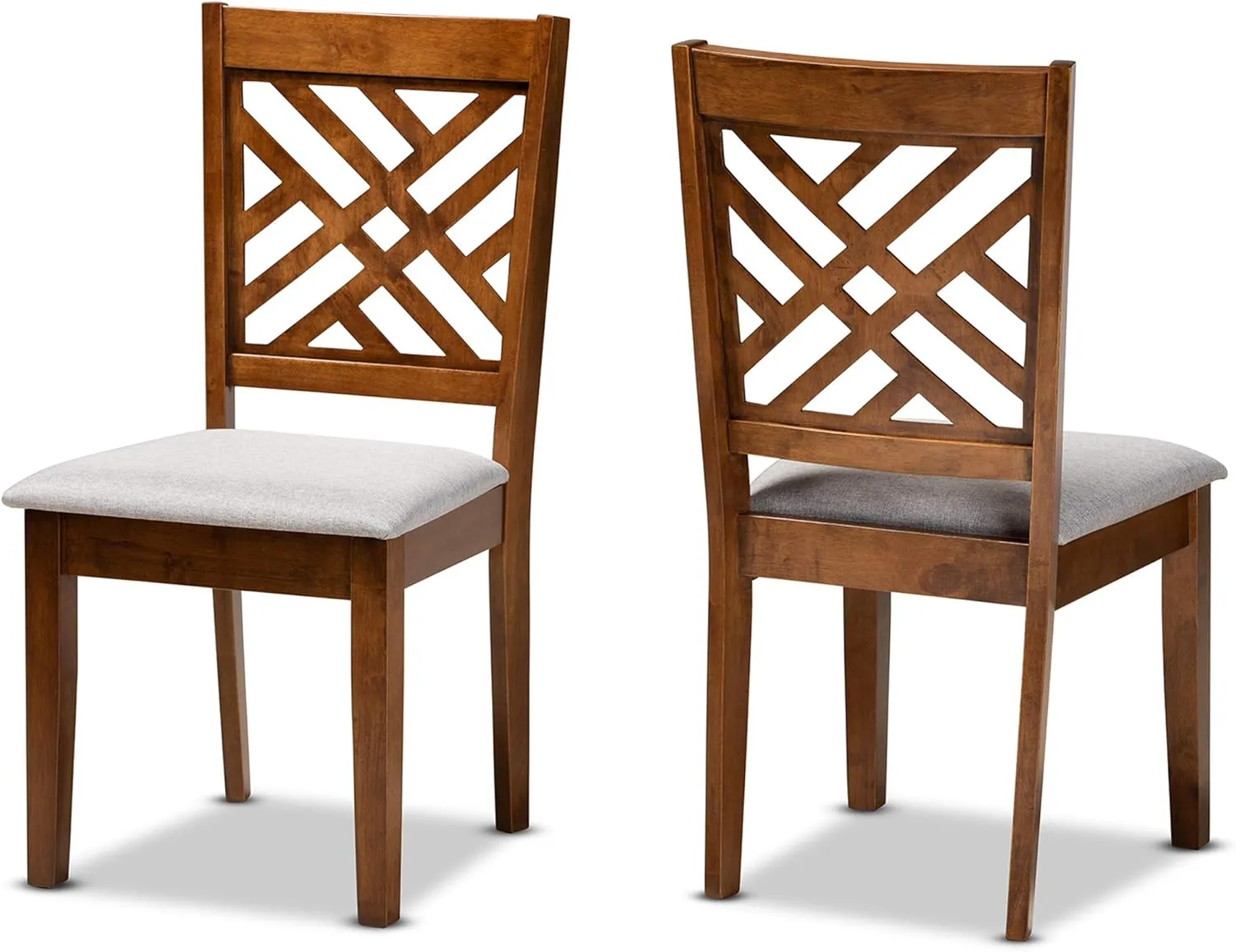 Baxton Studio Caron 2-Piece Dining Chair Set - Grey Fabric Upholstered With Walnut Brown Finished Wood