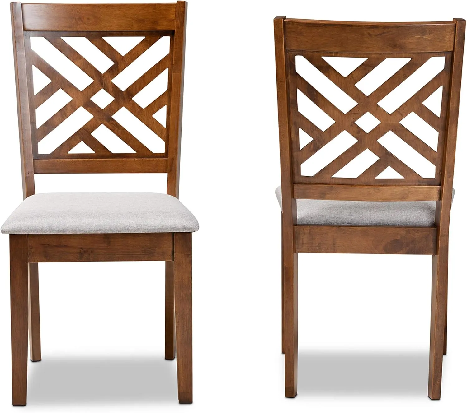 Baxton Studio Caron 2-Piece Dining Chair Set - Grey Fabric Upholstered With Walnut Brown Finished Wood