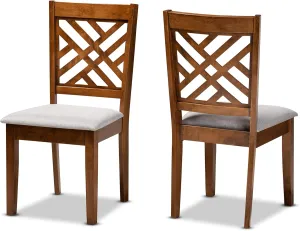 Baxton Studio Caron 2-Piece Dining Chair Set - Grey Fabric Upholstered With Walnut Brown Finished Wood