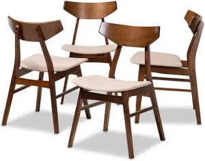 Baxton Studio Danica Mid-Century Modern Transitional Light Beige Fabric Upholstered and Walnut Brown Finished Wood 4-Piece Dining Chair Set