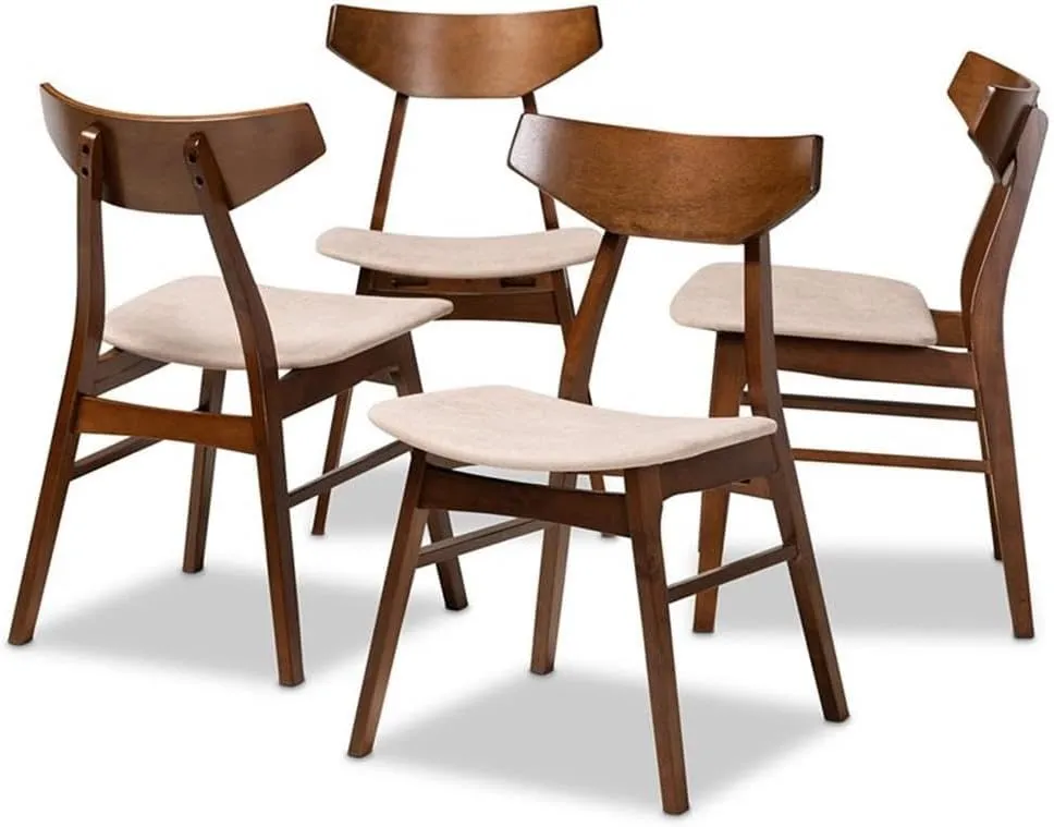 Baxton Studio Danica Mid-Century Modern Transitional Light Beige Fabric Upholstered and Walnut Brown Finished Wood 4-Piece Dining Chair Set