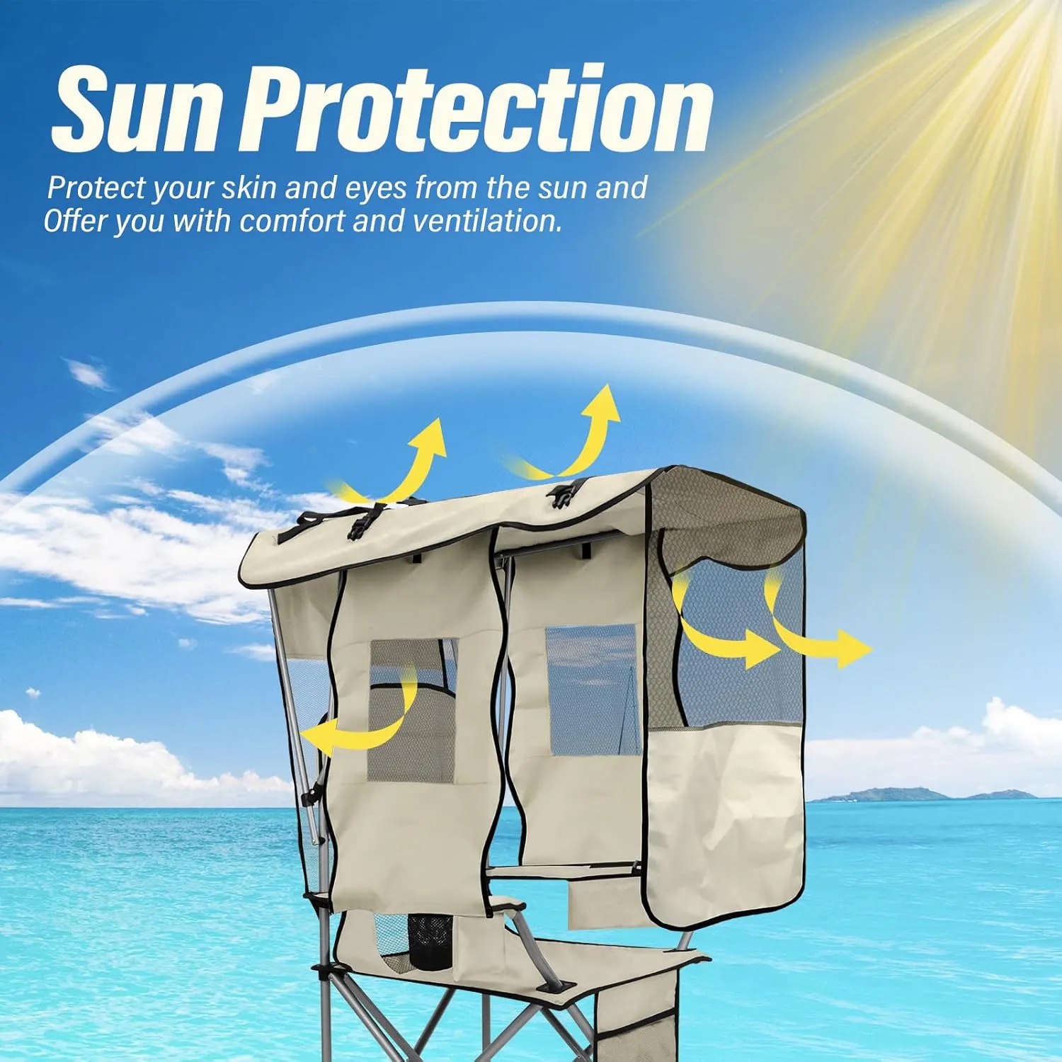 BDL Camping Chair with Canopy Shade Portable Folding Beach Chairs with Cooler, Mesh Backrest, Cup Holder, and Pocket for Camping, Fishing, Beach, and Sports