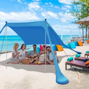 Beach Canopy Beach Tent Sun Shelter 7.5X7.5 FT Beach Shade Canopy UPF50  Sun Protection Windproof Ropes Carry Bag Easy to Setup for Family Outdoor Camping