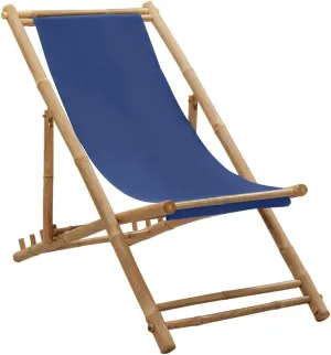 Beach Chair Navy Blue Bamboo Compact Foldable Beach Chair Outdoor Seating