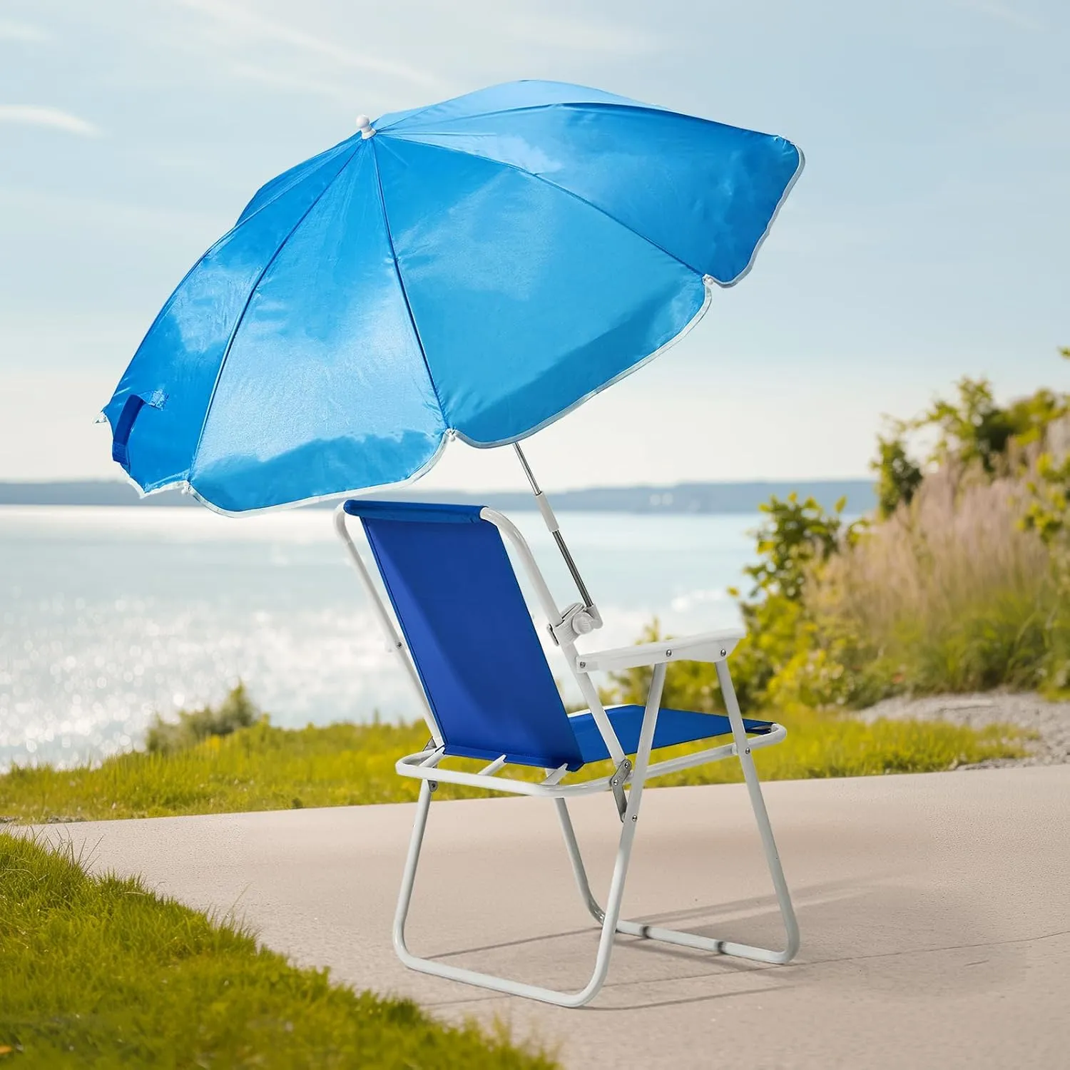 Beach Chair,Outdoor Folding Beach Chair with Umbrella for Adults,Backpack Camping Chair,Protable Recliner for Travel Camping Concert Hiking Outdoor,Max Hold Up 265LBS (Blue)