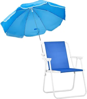 Beach Chair,Outdoor Folding Beach Chair with Umbrella for Adults,Backpack Camping Chair,Protable Recliner for Travel Camping Concert Hiking Outdoor,Max Hold Up 265LBS (Blue)