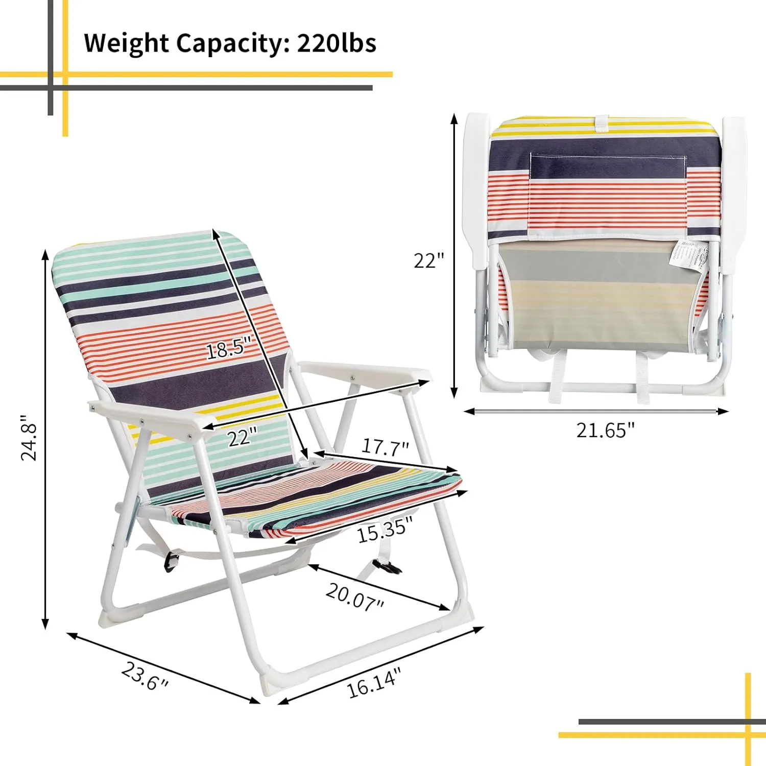 Beach Chairs, Portable Camping Chairs, Folding Recliners, Easy to Carry, Durable Steel Frame, Polyester Fabric for Picnics, Camping, Fishing, Weight Capacity 200lbs White Frame Multi Color