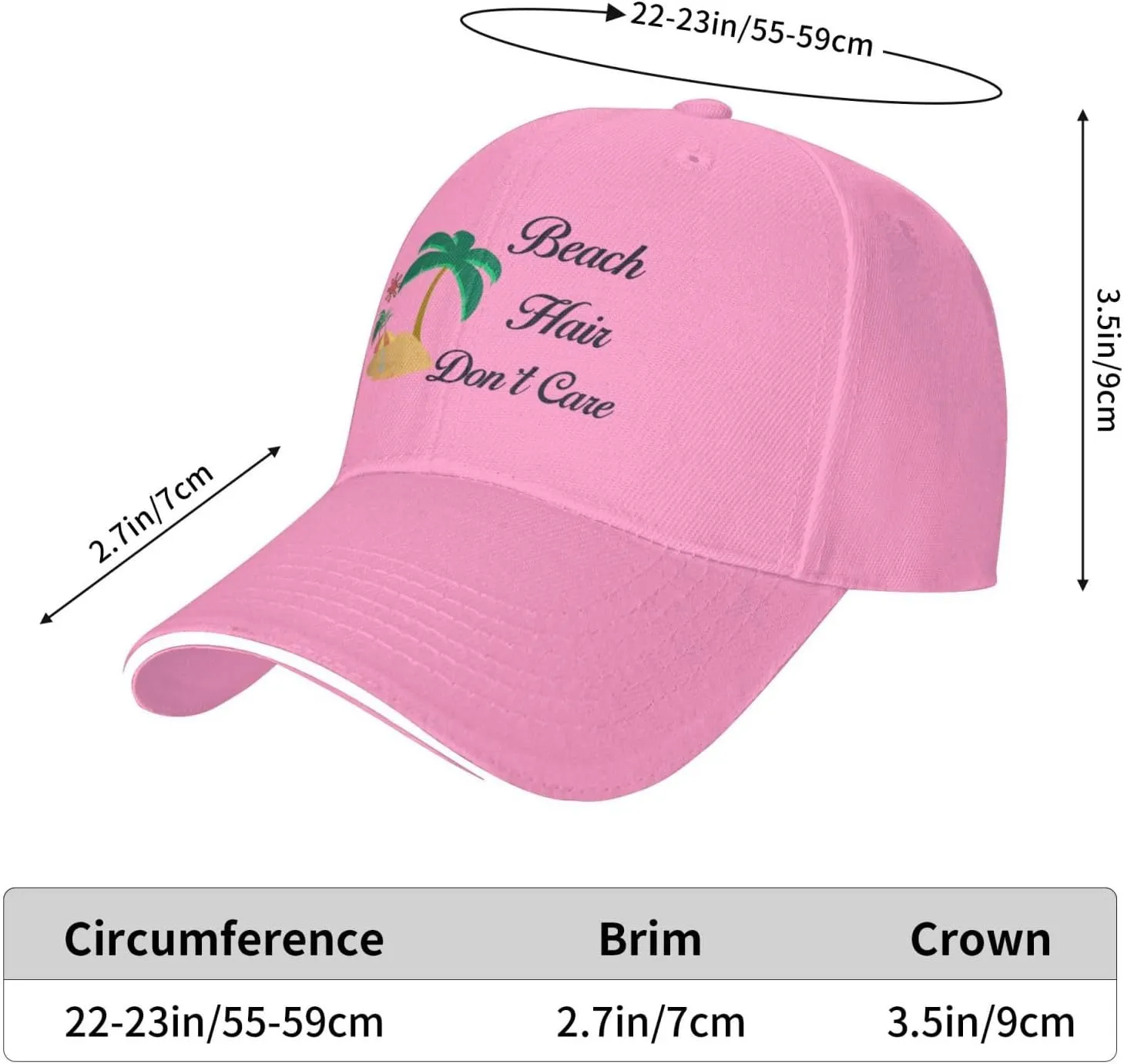 Beach Hair Don't Care Sun Baseball Cap Dad Hat Funny for Men Trucker Hats Fashion Caps Hiking & Travel Black-R
