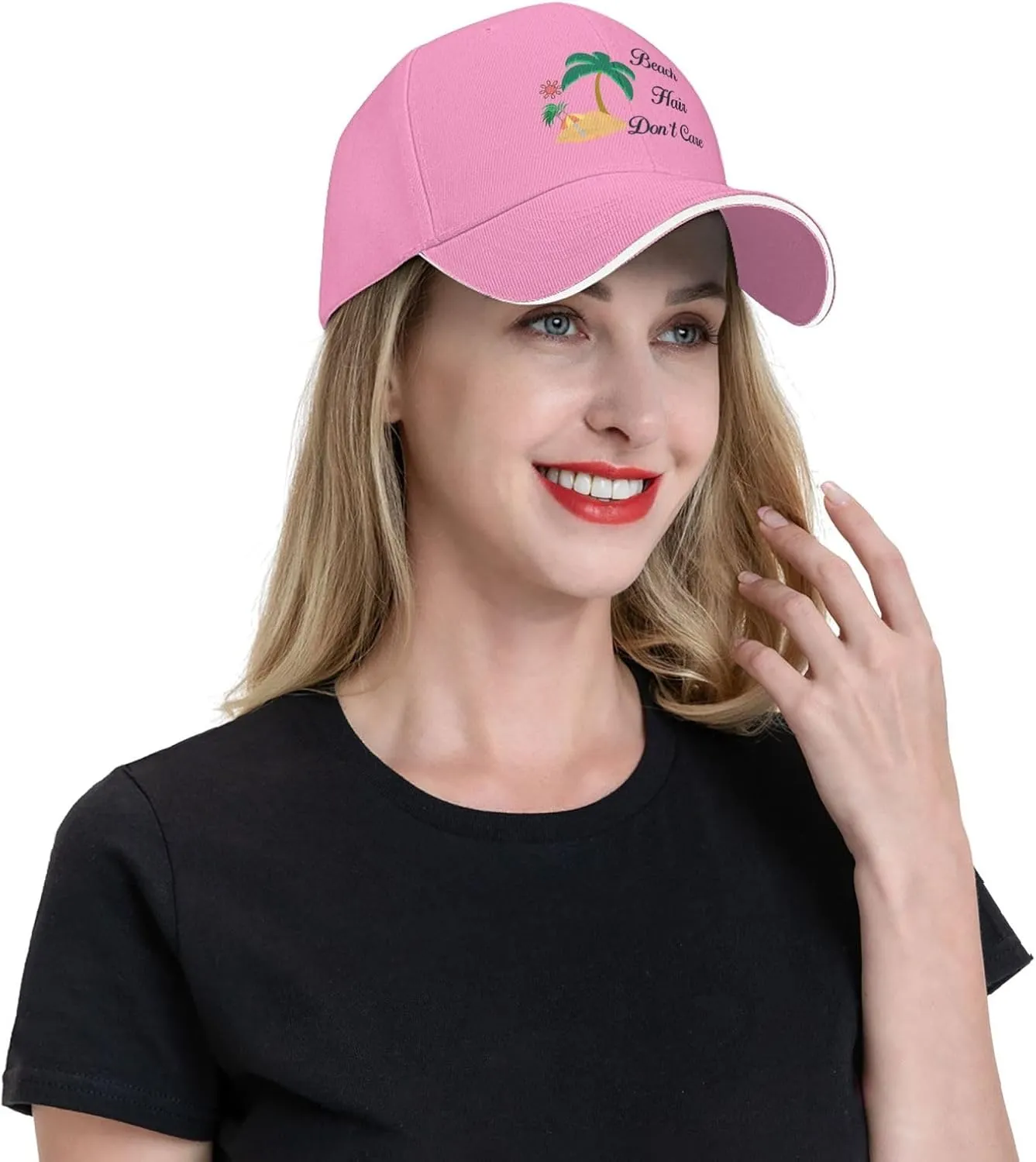 Beach Hair Don't Care Sun Baseball Cap Dad Hat Funny for Men Trucker Hats Fashion Caps Hiking & Travel Black-R