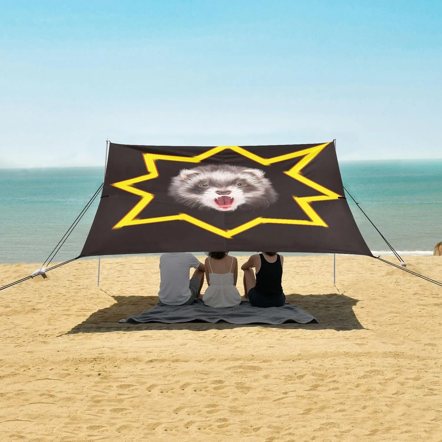 Beach Shade Tent with UPF50  UV Protection,Ferret with Open Mouth Lightweight Camping Sun Shelter for Outdoor,Camping Trips, Fishing, Backyard,Picnics,Easy Set Up and Carry 9x10.5 FT