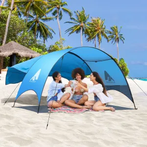 Beach Tent - Beach Shade Canopy Compact Fold (16.9x3.9″), Own Patent, 360° Ventilation, Large Side Storage Pocket, UV Protection Portable Sun Shelter for Beach (Blue, 106*65*61″ with 74.8*98.4″ sail)