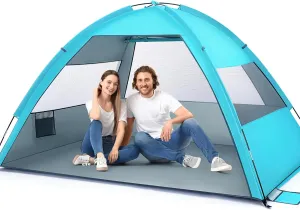 Beach Tent Folding Sun Shelter Portable Beach Shade Canopy Lightweight Easy Setup for Picnicking Camping Vacation Family Size Blue
