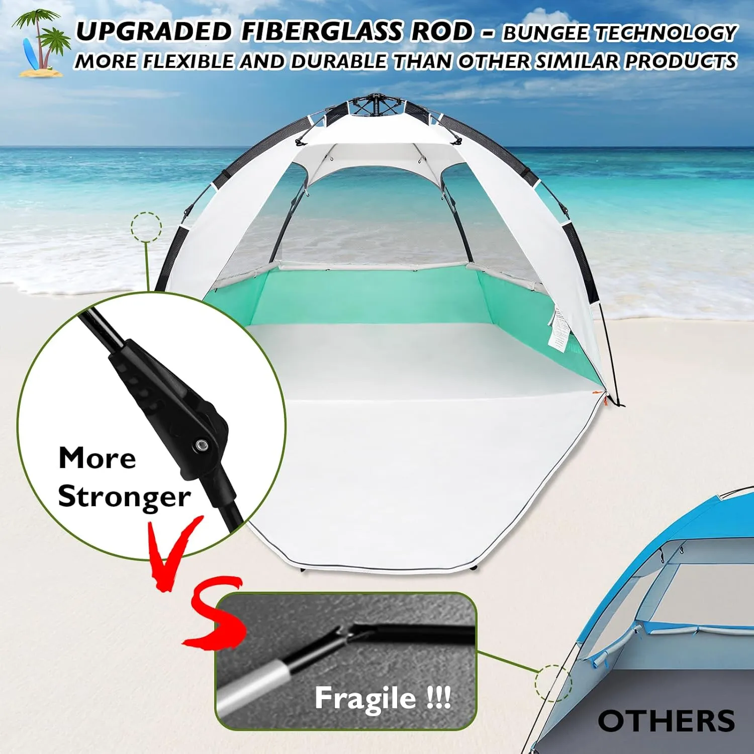 Beach Tent Pop Up Shade, Instant Beach Tents Sun Shelter with UPF 50  UV Protection, Lightweight & Easy Setup Tent 2-6 Person