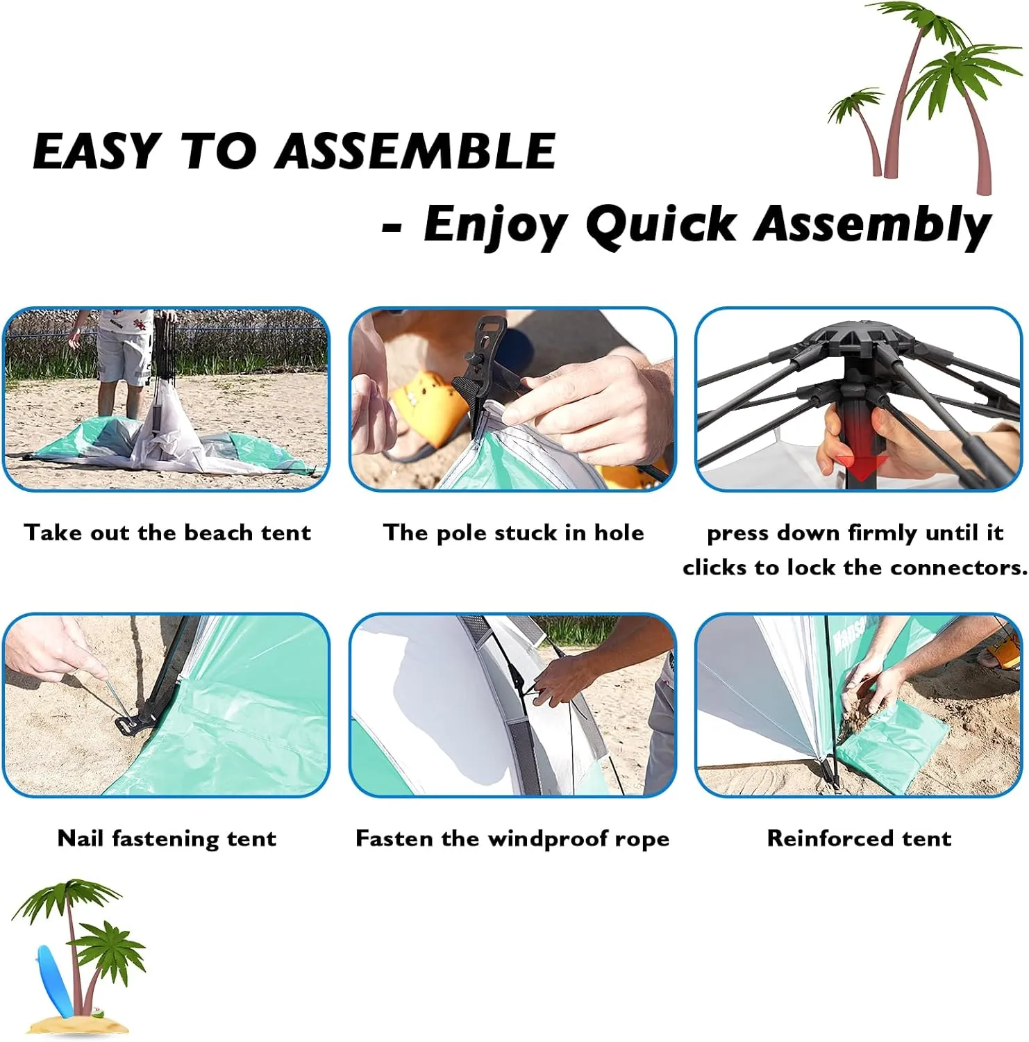Beach Tent Pop Up Shade, Instant Beach Tents Sun Shelter with UPF 50  UV Protection, Lightweight & Easy Setup Tent 2-6 Person