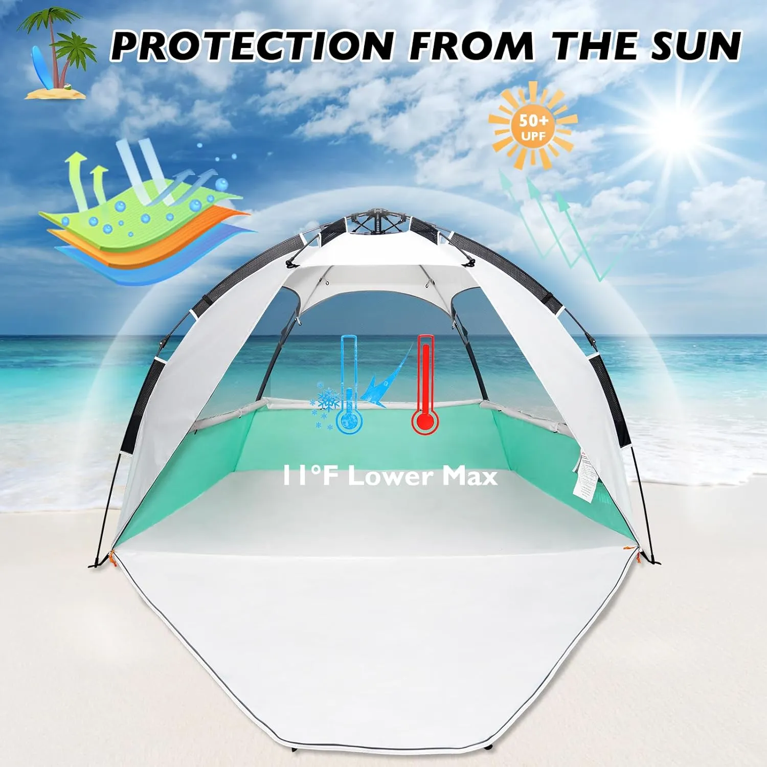 Beach Tent Pop Up Shade, Instant Beach Tents Sun Shelter with UPF 50  UV Protection, Lightweight & Easy Setup Tent 2-6 Person