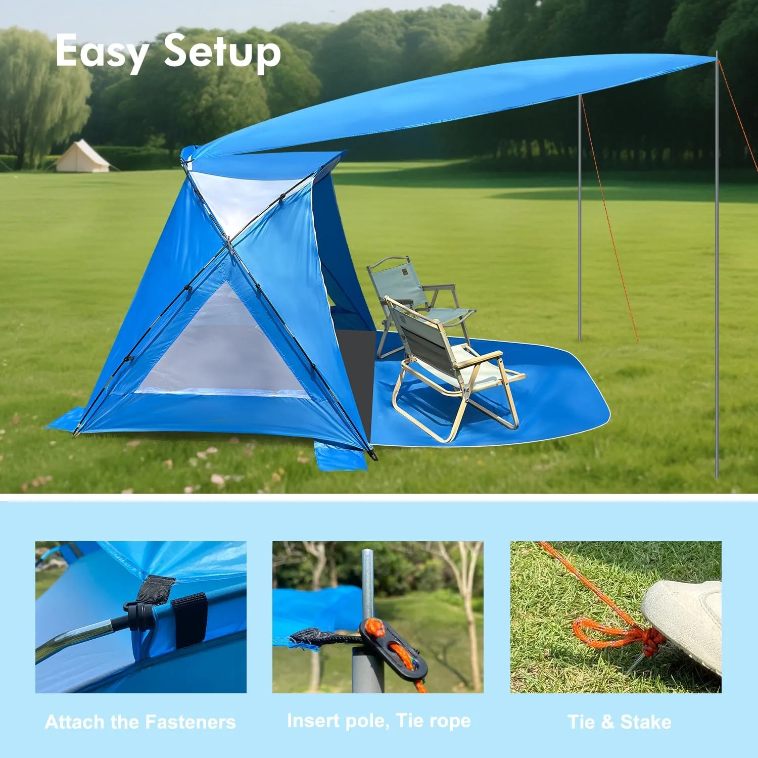 Beach Tent, Portable Sun Shelter for 2/3/4/6-8 Person with UPF 50  UV Protection, Easy Setup Waterproof Beach Shade Canopy Cabana for Family Outdoor and Picnics, Fishing with Carrying Bag