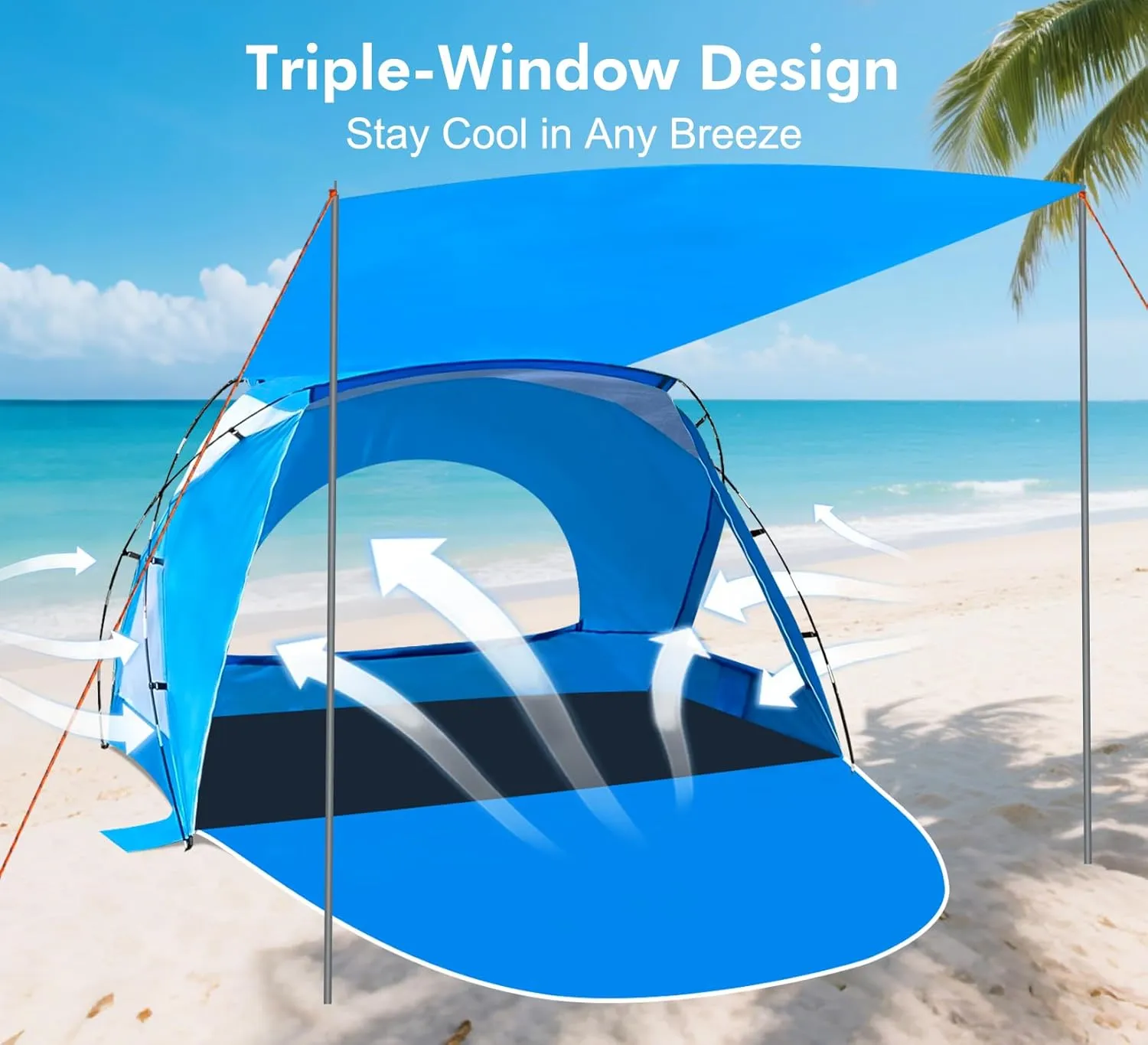 Beach Tent, Portable Sun Shelter for 2/3/4/6-8 Person with UPF 50  UV Protection, Easy Setup Waterproof Beach Shade Canopy Cabana for Family Outdoor and Picnics, Fishing with Carrying Bag