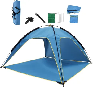 Beach Tent Sun Shelter for 4-6 Person, UPF50  UV Protection & 3 Doors Shade Canopy with Carrying Bag, Portable & Waterproof Beach Shade for Outdoor Camping Picnic Hiking, Blue, Easy Setup