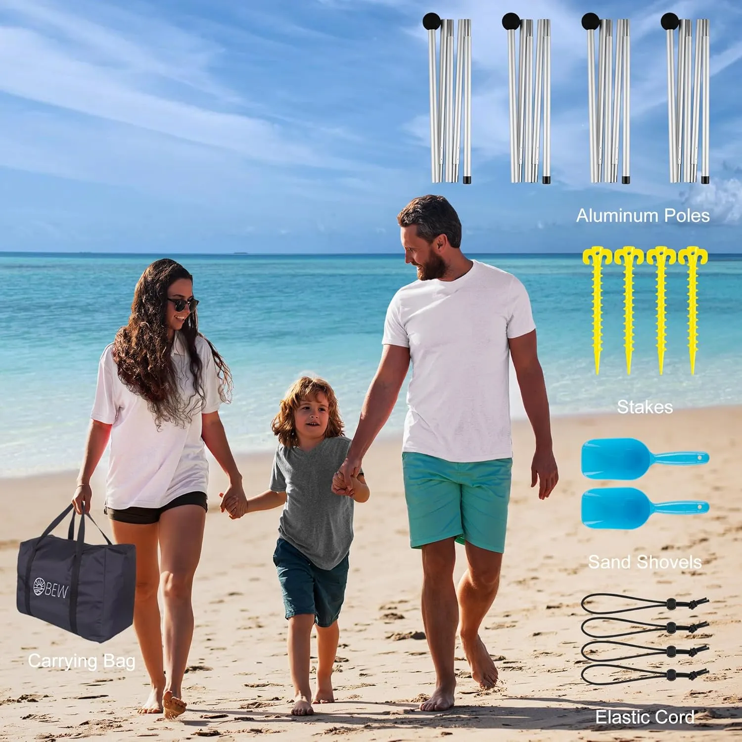 Beach Tent, UPF 50  Beach Canopy Sun Shade, Portable 10×10 FT Large Pop-Up Beach Tent Sun Shelter with Sand Anchors, Ground Pegs, Easy Setup for Beach, Camping, Park, and Backyard Fun - Sunflower